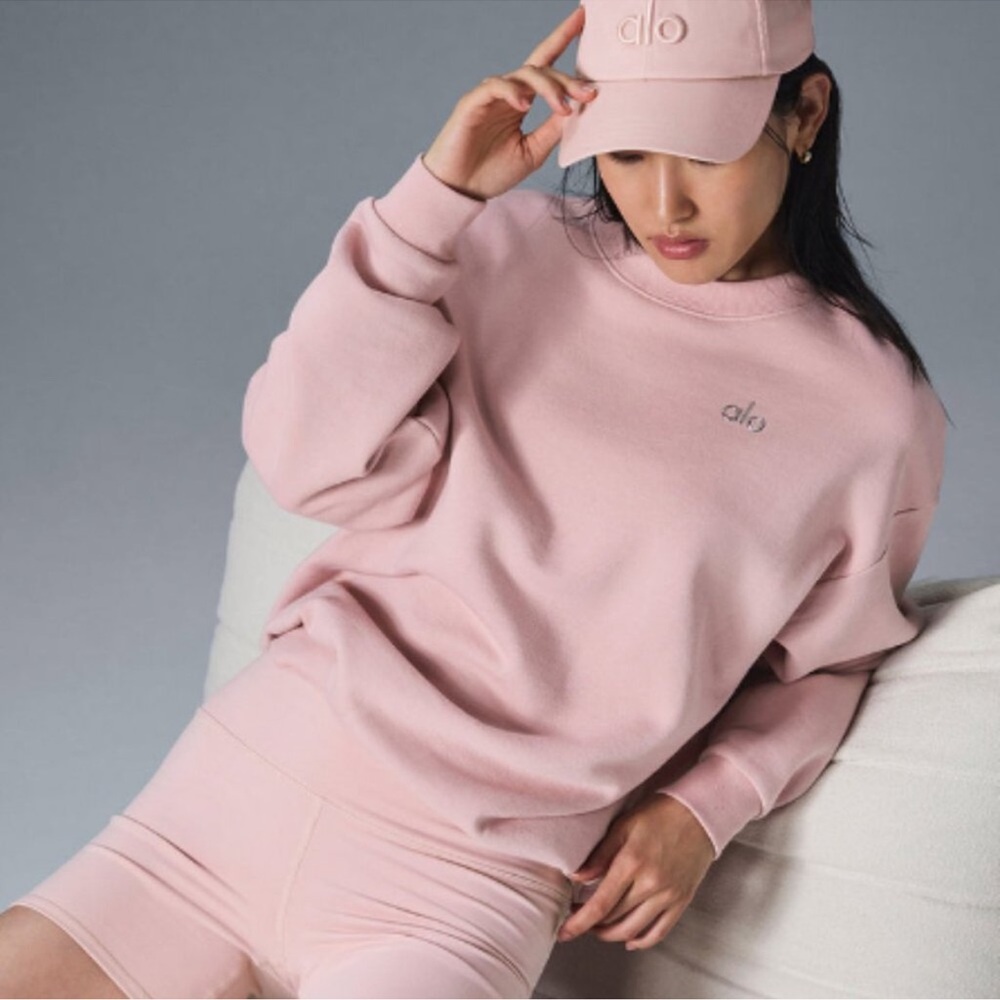 Alo Yoga Accolade Oversized Crew Neck Pullover Sweatshirt Ballet Pink Sz S 4-6